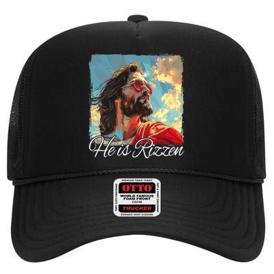 He Is Rizzen Jesus High Crown Mesh Back Trucker Hat