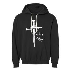 He Is Risen Cross Jesus Religious Easter Day Christians Garment-Dyed Fleece Hoodie