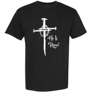 He Is Risen Cross Jesus Religious Easter Day Christians Garment-Dyed Heavyweight T-Shirt