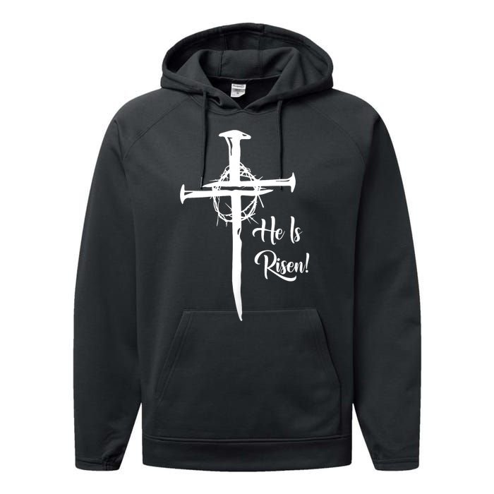 He Is Risen Cross Jesus Religious Easter Day Christians Performance Fleece Hoodie