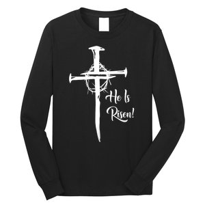 He Is Risen Cross Jesus Religious Easter Day Christians Long Sleeve Shirt