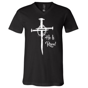 He Is Risen Cross Jesus Religious Easter Day Christians V-Neck T-Shirt