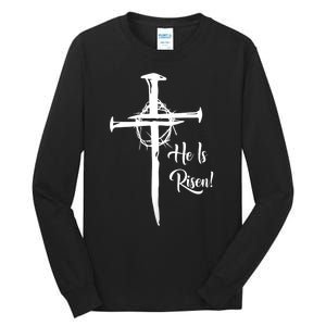 He Is Risen Cross Jesus Religious Easter Day Christians Tall Long Sleeve T-Shirt