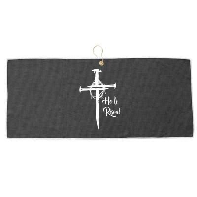 He Is Risen Cross Jesus Religious Easter Day Christians Large Microfiber Waffle Golf Towel