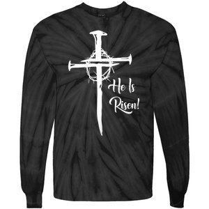 He Is Risen Cross Jesus Religious Easter Day Christians Tie-Dye Long Sleeve Shirt