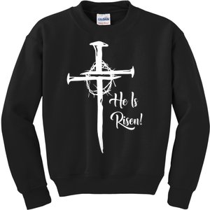 He Is Risen Cross Jesus Religious Easter Day Christians Kids Sweatshirt