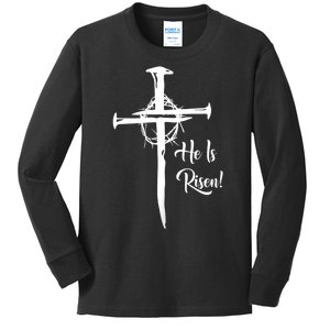 He Is Risen Cross Jesus Religious Easter Day Christians Kids Long Sleeve Shirt