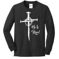 He Is Risen Cross Jesus Religious Easter Day Christians Kids Long Sleeve Shirt