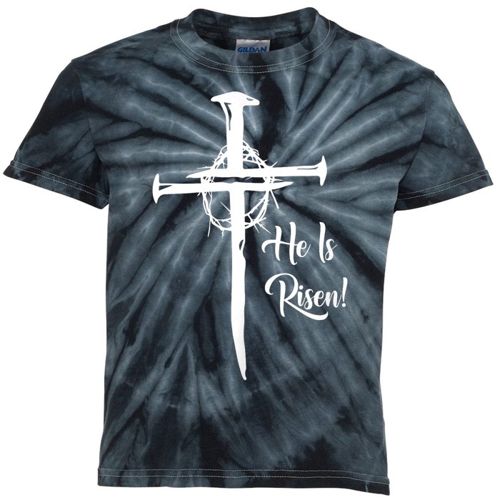 He Is Risen Cross Jesus Religious Easter Day Christians Kids Tie-Dye T-Shirt