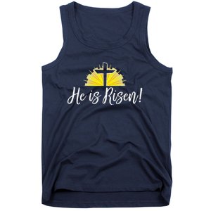 He Is Risen Christian Easter Cross Tank Top