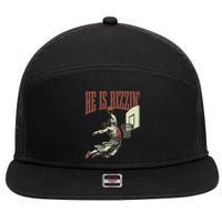 He Is Rizzin Funny Jesus Playing Basketball Meme Easter 7 Panel Mesh Trucker Snapback Hat