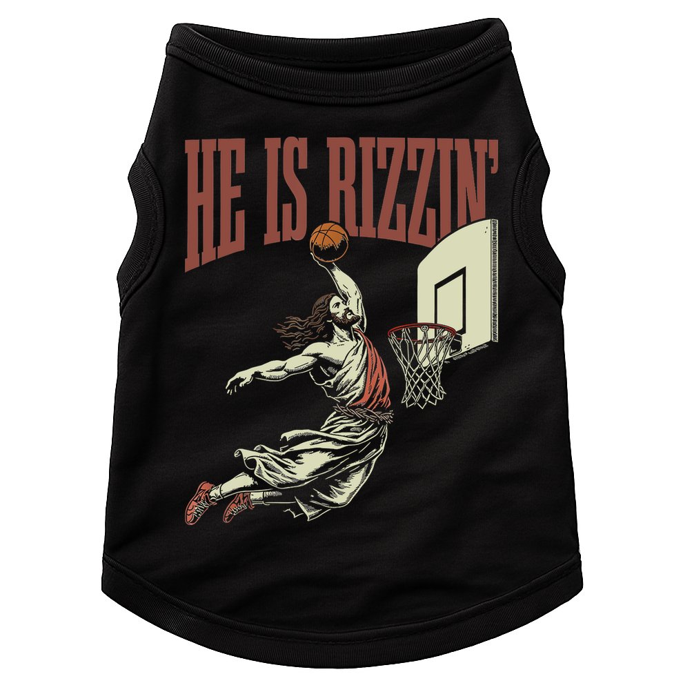 He Is Rizzin Funny Jesus Playing Basketball Meme Easter Doggie Tank