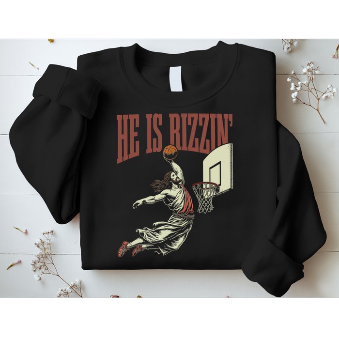 He Is Rizzin Funny Jesus Playing Basketball Meme Easter Sweatshirt