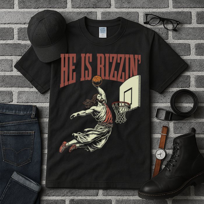 He Is Rizzin Funny Jesus Playing Basketball Meme Easter Tall T-Shirt
