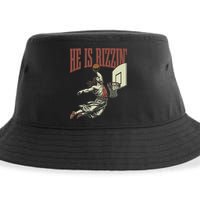 He Is Rizzin Funny Jesus Playing Basketball Meme Easter Sustainable Bucket Hat