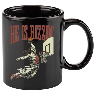 He Is Rizzin Funny Jesus Playing Basketball Meme Easter 11oz C Handle Ceramic Mug