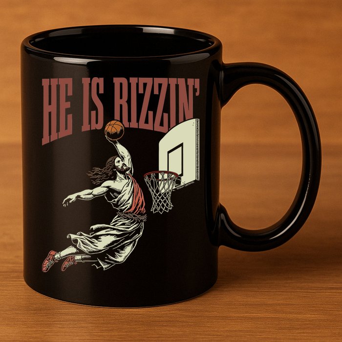 He Is Rizzin Funny Jesus Playing Basketball Meme Easter 11oz C Handle Ceramic Mug