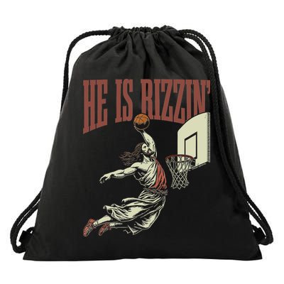 He Is Rizzin Funny Jesus Playing Basketball Meme Easter Drawstring Bag