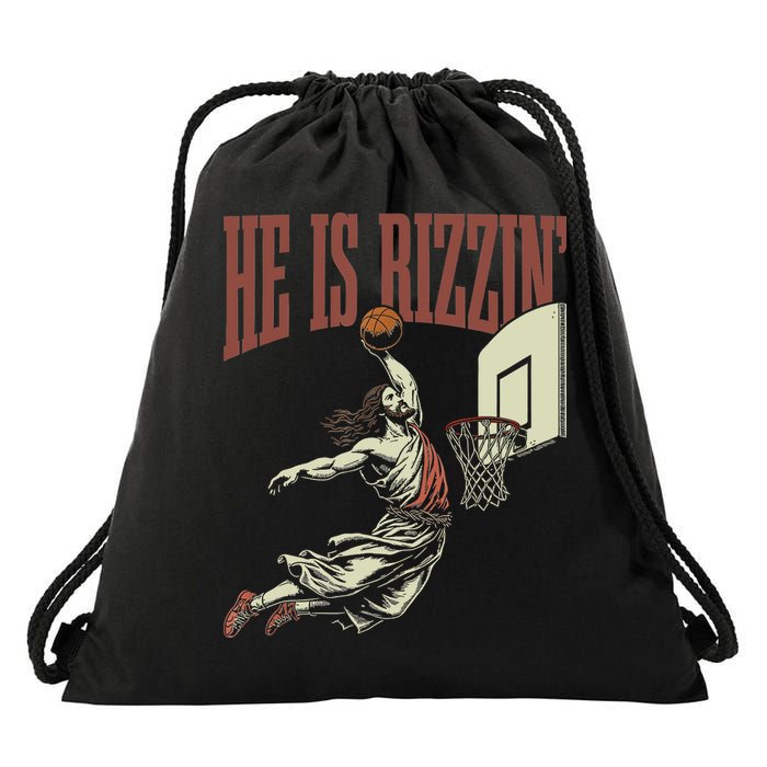 He Is Rizzin Funny Jesus Playing Basketball Meme Easter Drawstring Bag