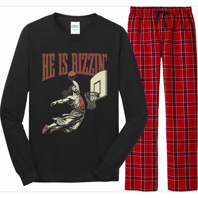 He Is Rizzin Funny Jesus Playing Basketball Meme Easter Long Sleeve Pajama Set