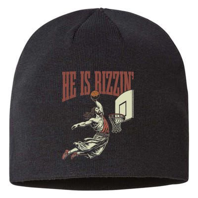 He Is Rizzin Funny Jesus Playing Basketball Meme Easter Sustainable Beanie