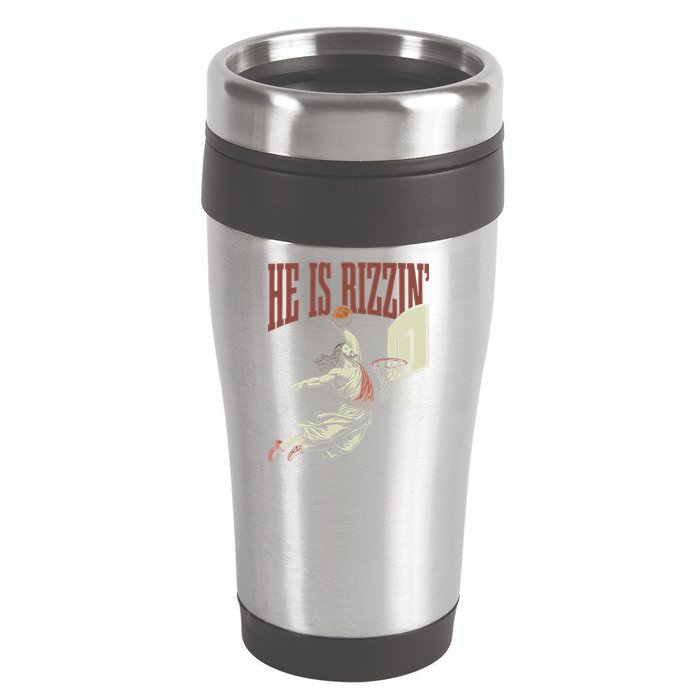 He Is Rizzin Funny Jesus Playing Basketball Meme Easter 16oz Travel Tumbler