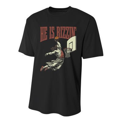 He Is Rizzin Funny Jesus Playing Basketball Meme Easter Youth Performance Sprint T-Shirt
