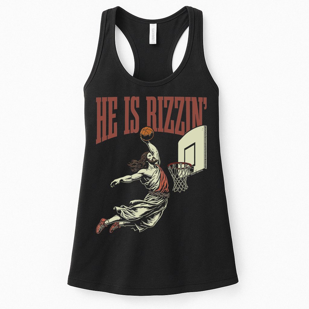 He Is Rizzin Funny Jesus Playing Basketball Meme Easter Womens Tank Top