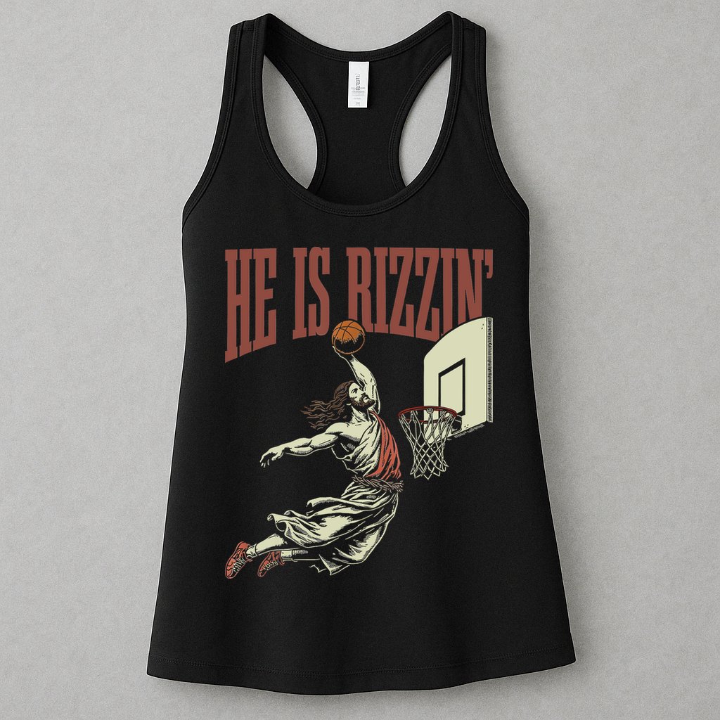 He Is Rizzin Funny Jesus Playing Basketball Meme Easter Womens Tank Top