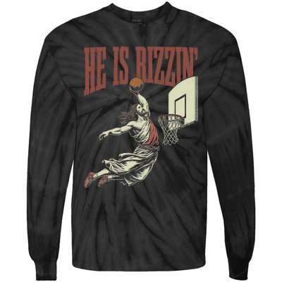 He Is Rizzin Funny Jesus Playing Basketball Meme Easter Tie-Dye Long Sleeve Shirt