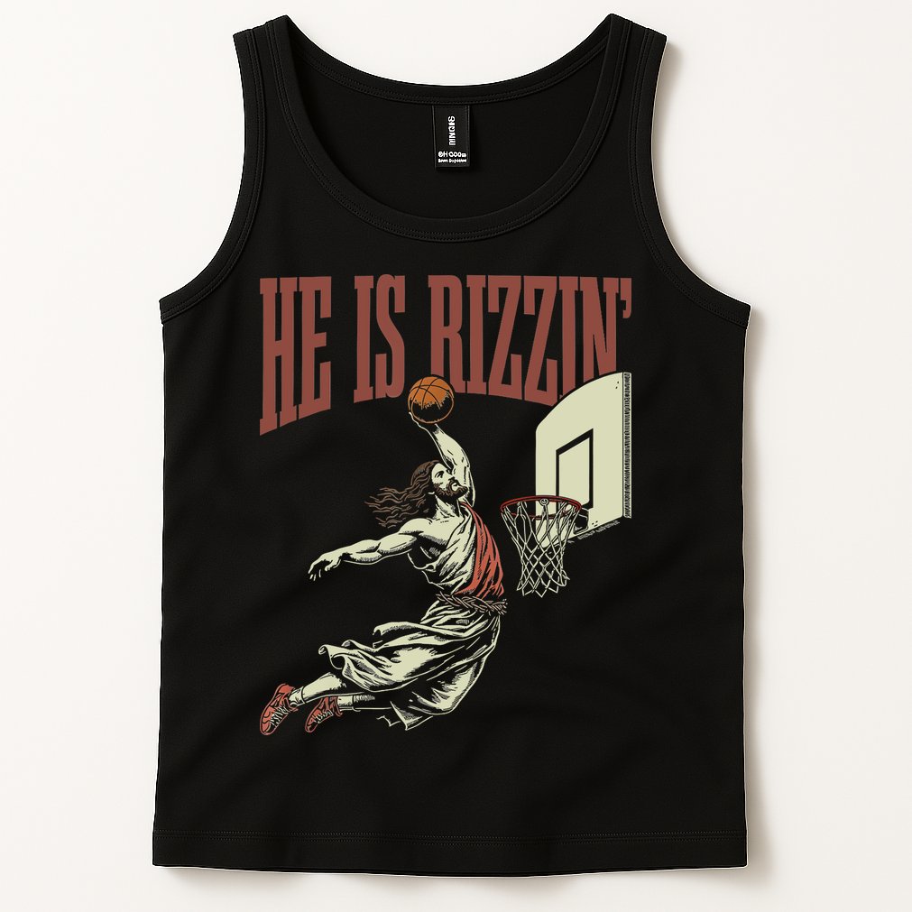 He Is Rizzin Funny Jesus Playing Basketball Meme Easter Tank Top