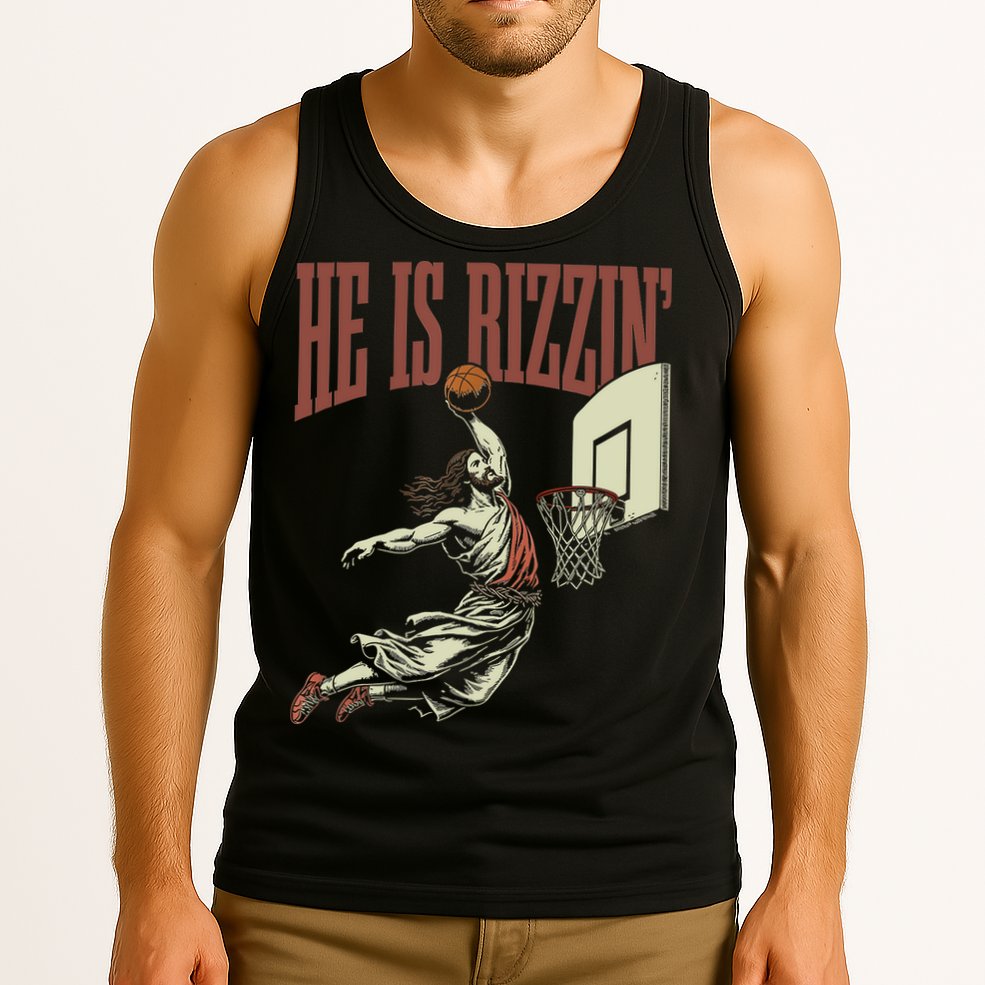He Is Rizzin Funny Jesus Playing Basketball Meme Easter Tank Top