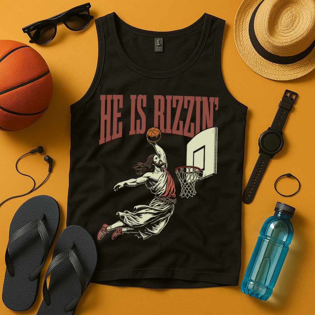 He Is Rizzin Funny Jesus Playing Basketball Meme Easter Tank Top