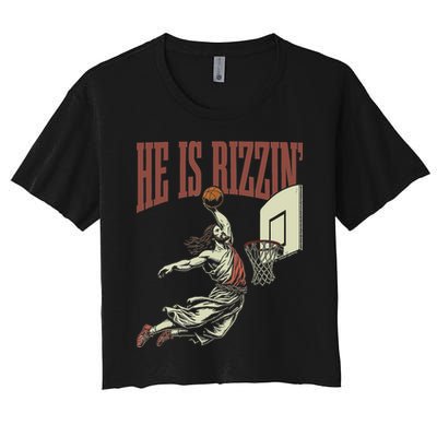 He Is Rizzin Funny Jesus Playing Basketball Meme Easter Women's Crop Top Tee