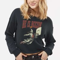He Is Rizzin Funny Jesus Playing Basketball Meme Easter Cropped Pullover Crew
