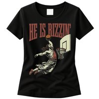 He Is Rizzin Funny Jesus Playing Basketball Meme Easter Womens T-Shirt