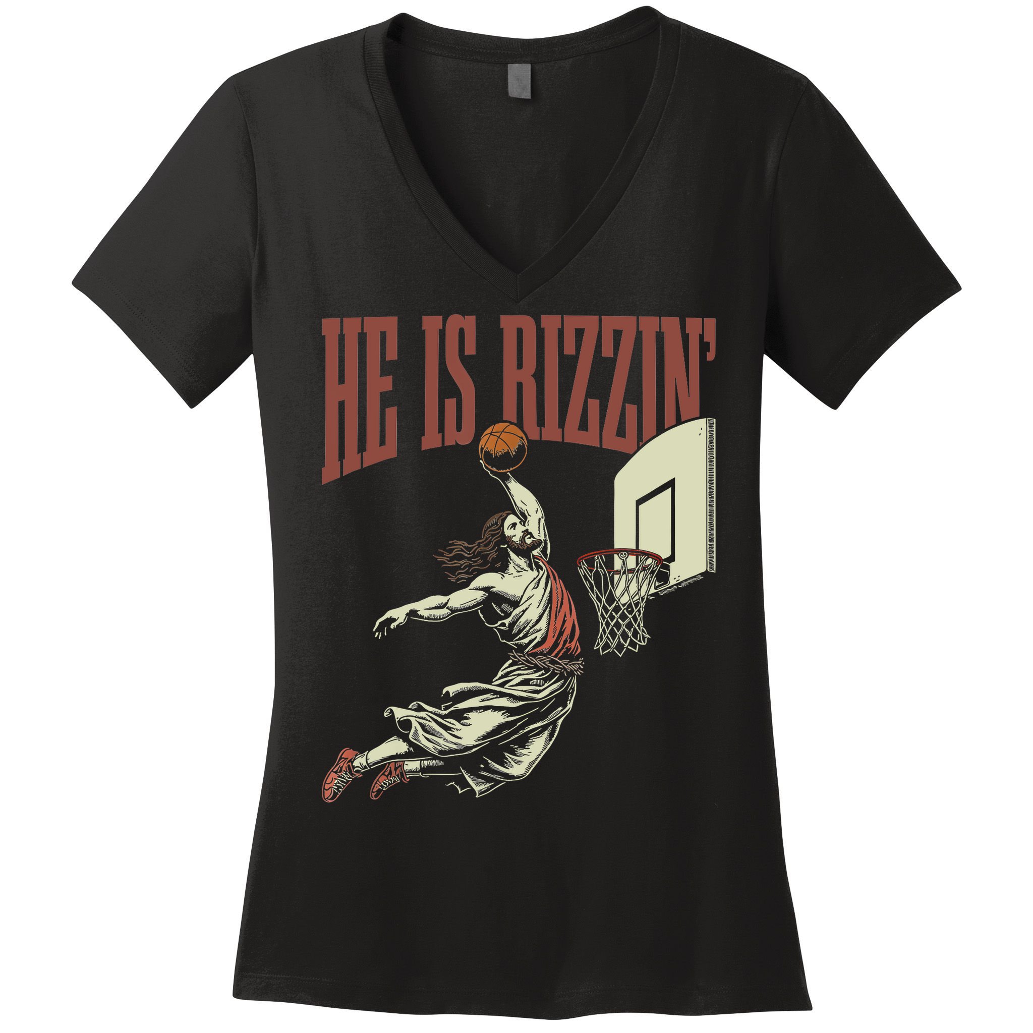 He Is Rizzin Funny Jesus Playing Basketball Meme Easter Women's V-Neck T-Shirt