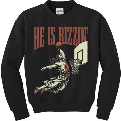 He Is Rizzin Funny Jesus Playing Basketball Meme Easter Kids Sweatshirt