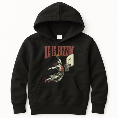 He Is Rizzin Funny Jesus Playing Basketball Meme Easter Kids Hoodie