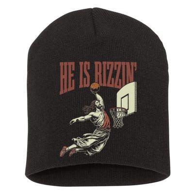 He Is Rizzin Funny Jesus Playing Basketball Meme Easter Short Acrylic Beanie