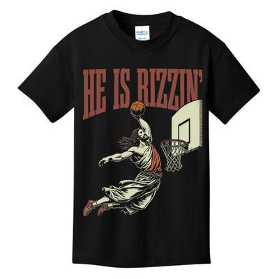 He Is Rizzin Funny Jesus Playing Basketball Meme Easter Kids T-Shirt