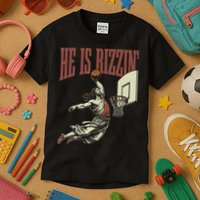 He Is Rizzin Funny Jesus Playing Basketball Meme Easter Kids T-Shirt