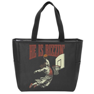 He Is Rizzin Funny Jesus Playing Basketball Meme Easter Zip Tote Bag