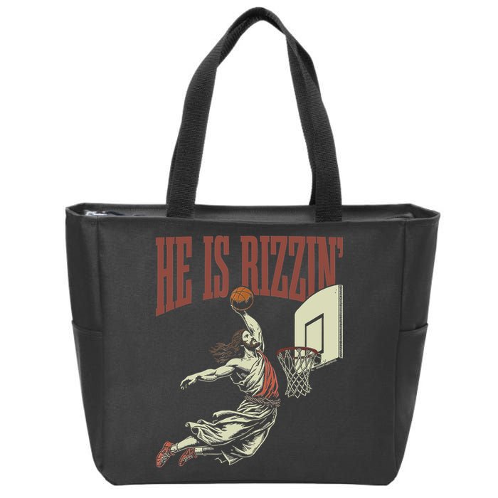 He Is Rizzin Funny Jesus Playing Basketball Meme Easter Zip Tote Bag