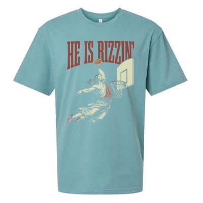 He Is Rizzin Funny Jesus Playing Basketball Meme Easter Sueded Cloud Jersey T-Shirt