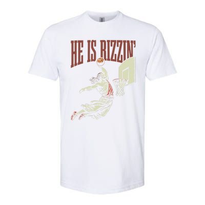 He Is Rizzin Funny Jesus Playing Basketball Meme Easter Softstyle® CVC T-Shirt