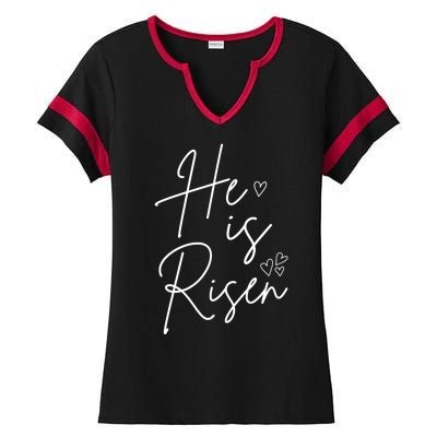 He Is Risen Jesus Easter Heart Ladies Halftime Notch Neck Tee