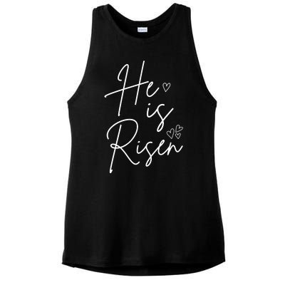 He Is Risen Jesus Easter Heart Ladies PosiCharge Tri-Blend Wicking Tank