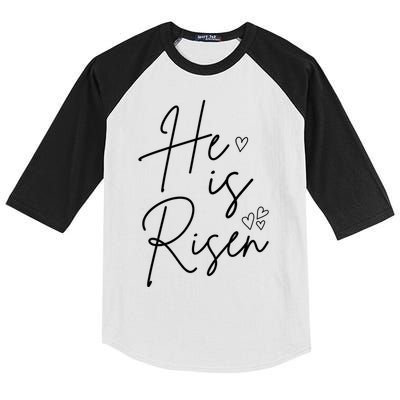 He Is Risen Jesus Easter Heart Kids Colorblock Raglan Jersey