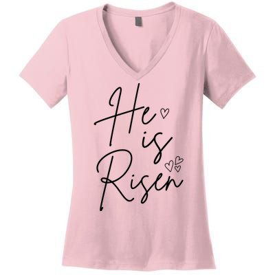 He Is Risen Jesus Easter Heart Women's V-Neck T-Shirt